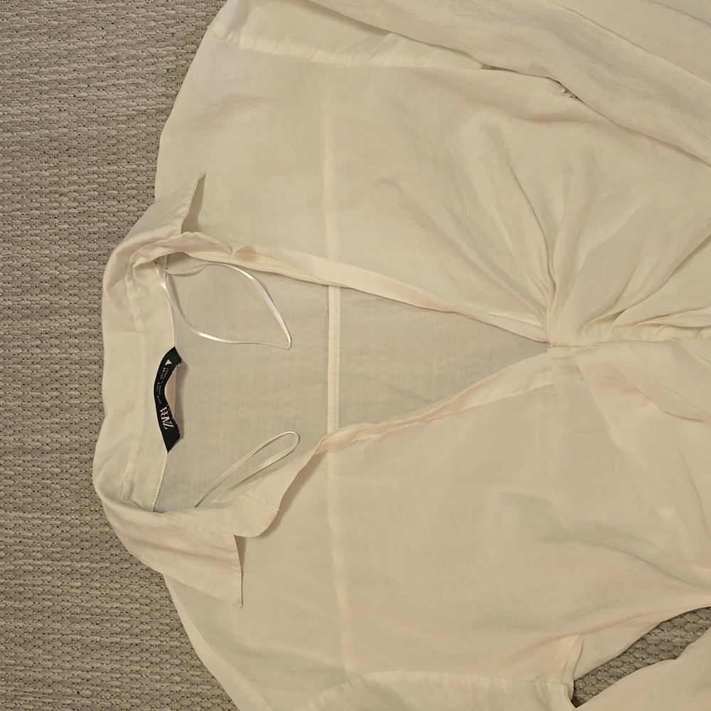Zara White Ruched Shirt Dress - Picture 4 of 7